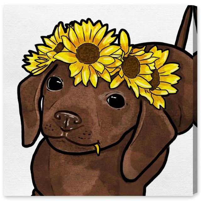 'Flower Puppy' Graphic Art Print on Canvas Oliver Gal Size: 109.2cm H x 109.2cm W on Productcaster.