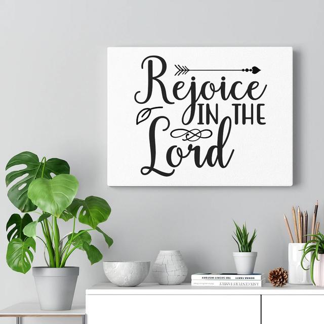 Rejoice In The World - Wrapped Canvas Print Blue Elephant Size: 28cm H x 36cm W on Productcaster.