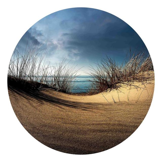 Round wallpaper self-adhesive - sand dune black-white Highland Dunes Size: 225cm L x 225cm W, Colour: White/Blue on Productcaster.