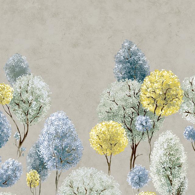 Thaler Large Tilia Trees and Plain Twinwall 4-panel Mural Design 3m x 280cm Marlow Home Co. Colour: Multi-coloured/Blue/Yellow on Productcaster.