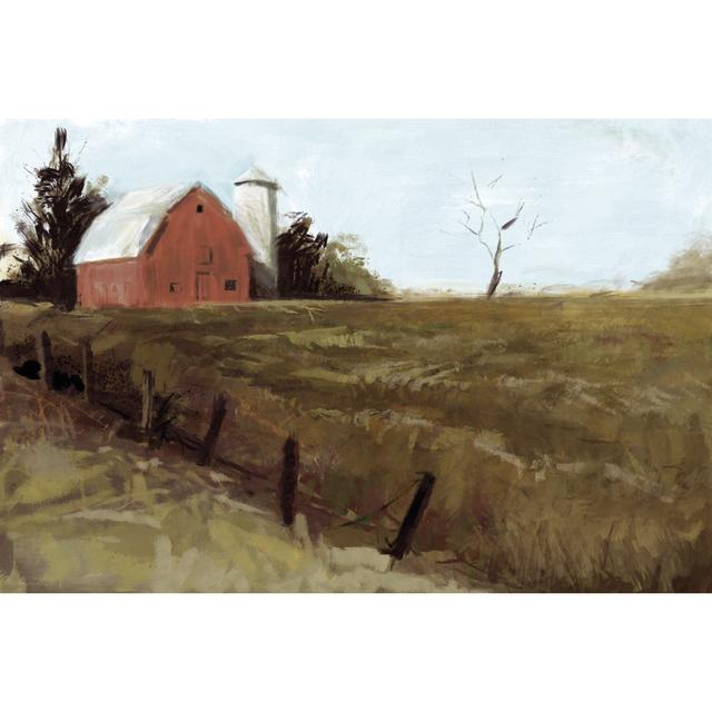 Barn In A Field With Fence - Wrapped Canvas Art Prints Brambly Cottage Size: 51cm H x 76cm W on Productcaster.