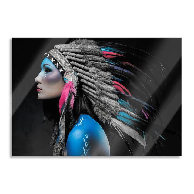 Woman With Colourful Indian Headdress - No Frame Print on Glass Bloomsbury Market Size: 60cm H x 80cm W x 0.4cm D on Productcaster.