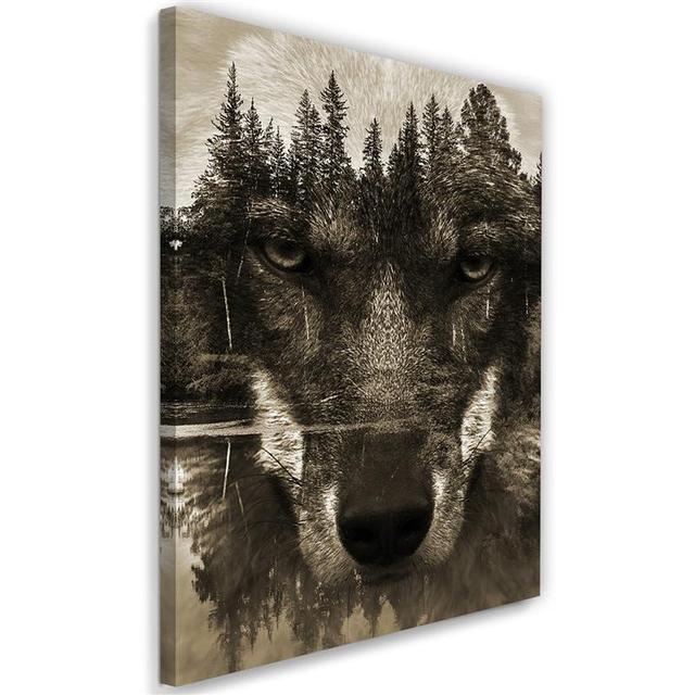 Leinwandbild Wolf Forest Black Animals Union Rustic Größe: 120 cm H x 80 cm B x 2 cm T on Productcaster.