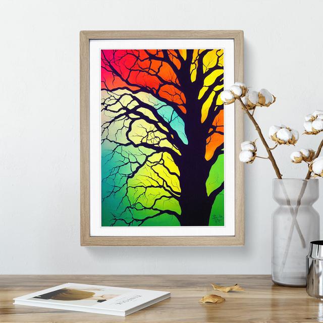 Colourful Abstract Tree No.6 - Graphic Art Marlow Home Co. Size: 48cm H x 36cm W, Format: Oak Framed, Matte Colour: White on Productcaster.