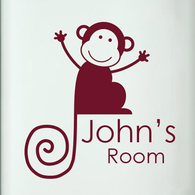 Personalised Monkey Boys Door Room Wall Sticker Happy Larry Colour: Burgundy on Productcaster.