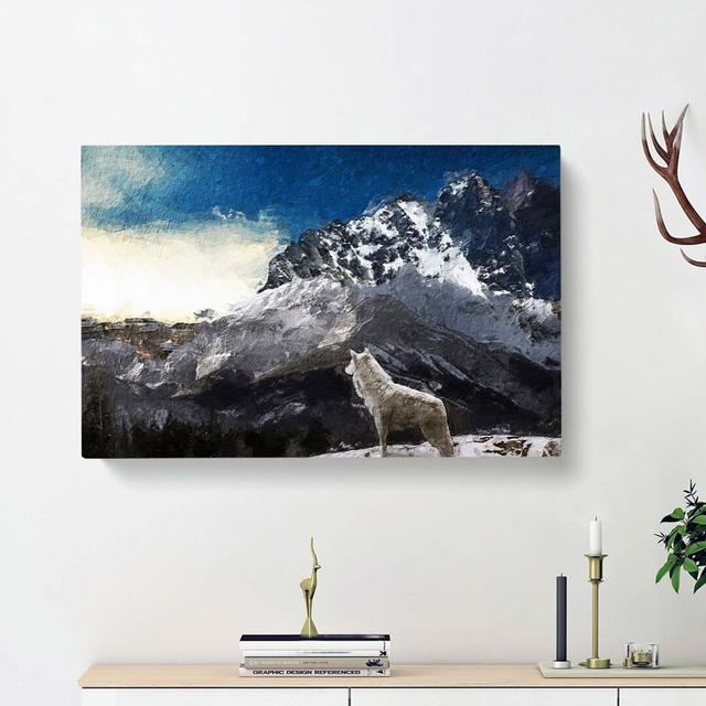 White Wolf with a Mountain Landscape - Wrapped Canvas Painting Print East Urban Home Size: 40cm H x 60cm W x 3cm D on Productcaster.