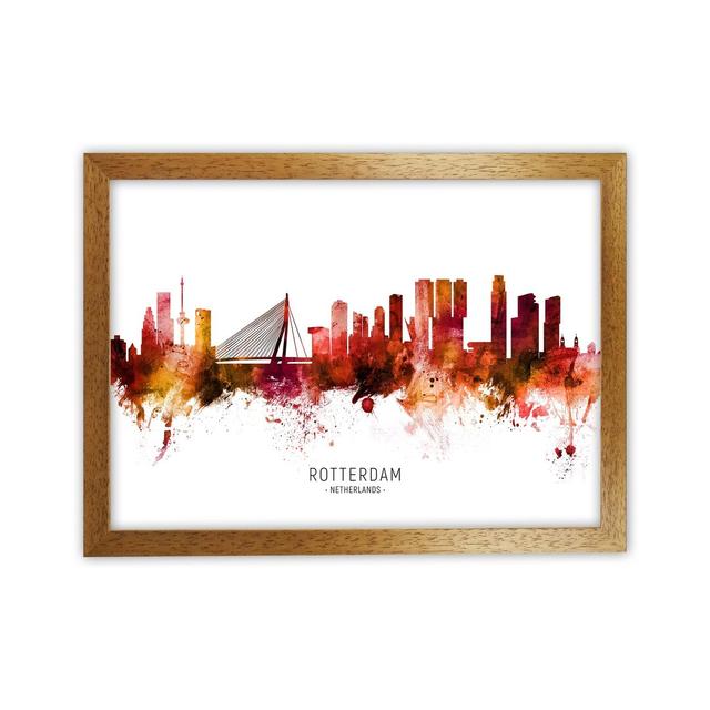 Rotterdam Netherlands Skyline Red City Name by Michael Tompsett - Graphic Art Ebern Designs Format: Oak Framed, Size: 46cm H x 63cm W x 3cm D on Productcaster.