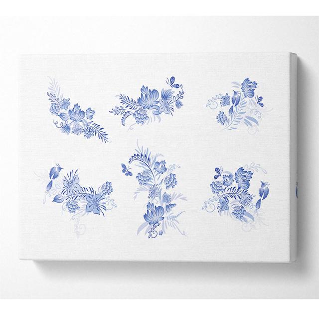 Blue Flowers on White - Wrapped Canvas Graphic Art Marlow Home Co. Size: 81cm H x 121.9cm W on Productcaster.