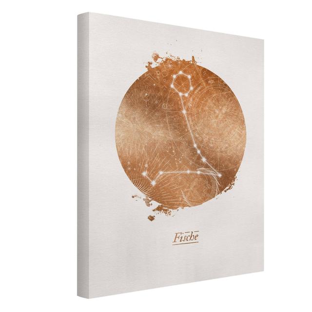 Gold Pisces Zodiac Sign Art Print on Canvas Maturi Size: 100cm H x 75cm W, Format: 330g/m³ recycled canvas on Productcaster.