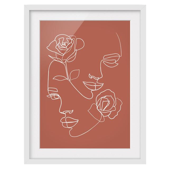 Line Art Faces Women Roses Copper - Picture Frame Graphic Art Canora Grey Size: 55cm H x 40cm W x 2cm D, Frame Option: White on Productcaster.