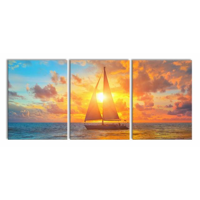 Sailboat at the Coast 3-Piece Photograph Set on Canvas East Urban Home Size: 80cm H x 180cm W on Productcaster.