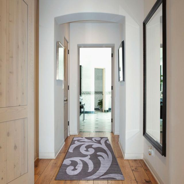 Bodeswell Floral Machine Woven Dark Grey/Light Grey Area Rug Marlow Home Co. Rug Size: Runner 60 x 220cm on Productcaster.