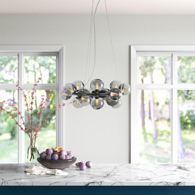 Broadus 15-Light Cluster Globe Pendant Mercury Row Finish: Chrome, Shade Colour: Smoke on Productcaster.