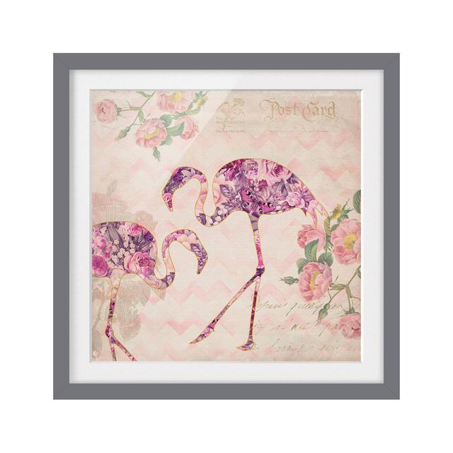 Vintage Collage - Pink Flowers Flamingos - Picture Frame Graphic Art Bay Isle Home Frame Option: Grey, Size: 30cm H x 30cm W x 2cm D on Productcaster.