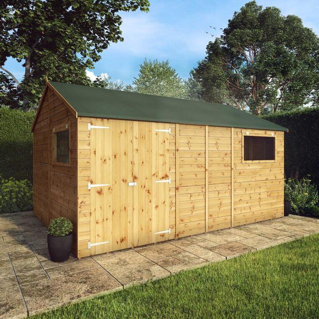 14 ft. W x 10 ft. D Solid Wood Shiplap Reverse Apex Garden Shed Mercia Garden Products on Productcaster.