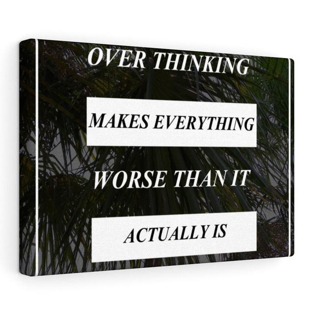 Over Thinking Makes Everything - Wrapped Canvas Typography Blue Elephant on Productcaster.