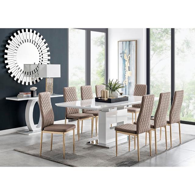 Eubanks Extendable Dining Set with 8 Chairs Canora Grey Colour (Chair): Cappuccino/Gold on Productcaster.