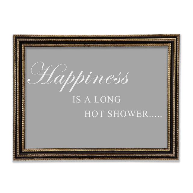 Happiness Is A Long Hot Shower Grey White - Single Picture Frame Typography Happy Larry Size: 42cm H x 59.7cm W x 3cm D, Colour: Grey/White on Productcaster.