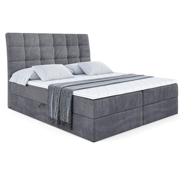 Boxspringbett mit H3 Bonell-Federkernmatratze, Topper und Bettkasten ModernMoments Farbe: Dunkelgrau, Größe: 140 x 200 cm on Productcaster.