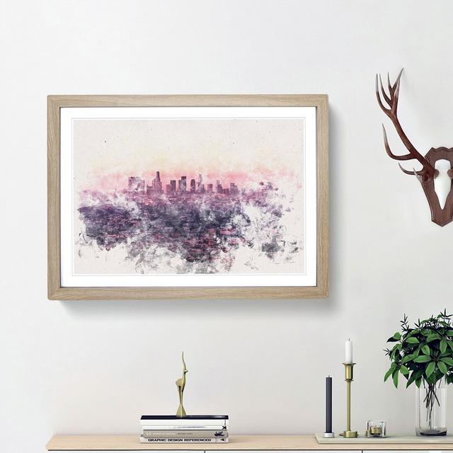 Los Angeles Skyline in the Morning Watercolour - Picture Frame Graphic Art Print East Urban Home Frame Option: Oak Framed, Size: 62cm H x 87cm W x 2cm on Productcaster.