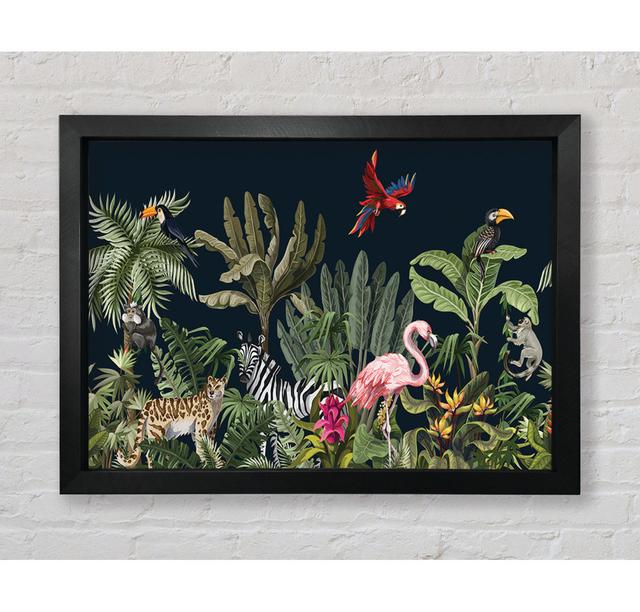 Jungle Paradise Animals Black - Single Picture Frame Art Prints 17 Stories Size: 84.1cm H x 118.9cm W x 3.4cm D on Productcaster.