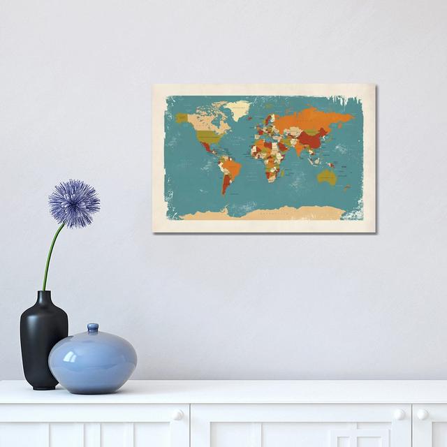 Retro Political Map of the World IV by Michael Tompsett - Wrapped Canvas Graphic Art Borough Wharf Size: 30.48cm H x 45.72cm W x 1.91cm D on Productcaster.