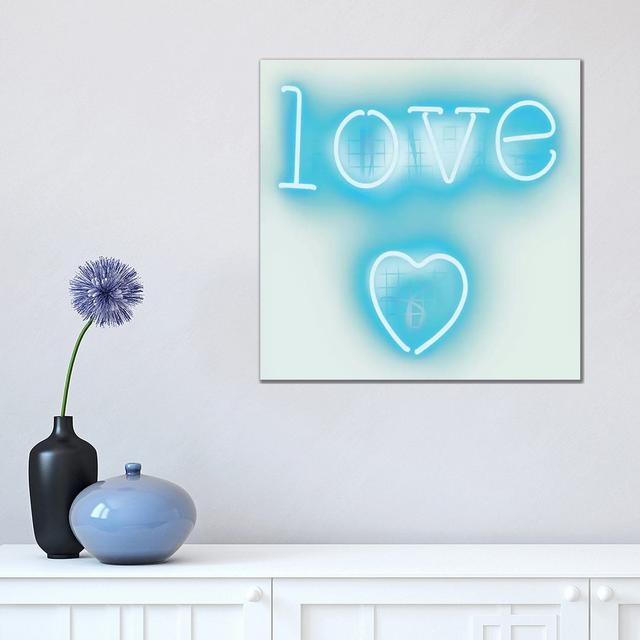 Neon Love Heart Aqua On White by Hailey Carr - Wrapped Canvas Print Latitude Run Size: 45.72cm H x 45.72cm W x 3.81cm D on Productcaster.