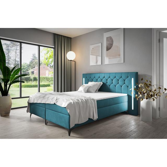 Gabir Boxspring Bed 17 Stories Colour: Azure, Size: European Kingsize (160 x 200cm) on Productcaster.