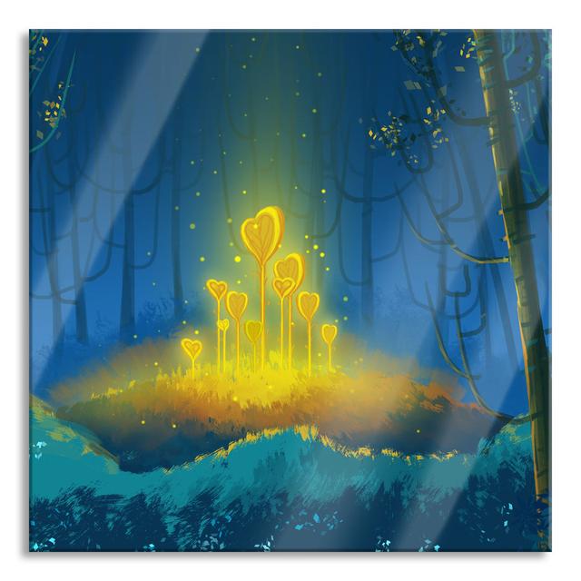 Luminous Magic Flowers in the Forest - Unframed Graphic Art on Glass Ivy Bronx Size: 80cm H x 80cm W x 0.4cm D on Productcaster.