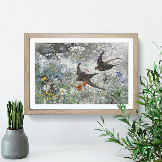 Common Swift Birds by Bruno Liljefors - Picture Frame Painting on MDF East Urban Home Size: 27cm H x 36cm W x 2cm D, Frame Option: Oak Framed on Productcaster.