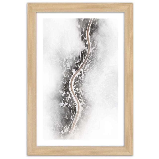 Gerahmter Fotodruck Road in the Forest froma Bird's Eye View Alpen Home Größe: 90 cm H x 60 cm B x 2 cm T on Productcaster.