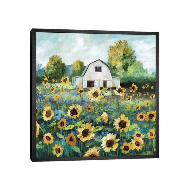 Sunflower Barn by Nan - Painting on Canvas Brambly Cottage Format: Black Framed Canvas, Size: 66.04cm H x 66.04cm W x 3.81cm D on Productcaster.