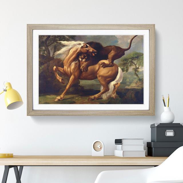 Lion Attacking a Horse by George Stubbs - Picture Frame Painting East Urban Home Frame Option: Oak Framed, Size: 48cm H x 65cm W x 2cm D on Productcaster.