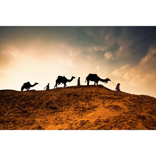 Three Men With Camels by Terrababy - Wrapped Canvas Art Prints Natur Pur Size: 81cm H x 122cm W x 3.8cm D on Productcaster.