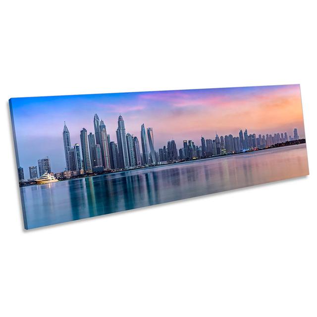 Dubai Skyline City Dusk Print PANORAMA CANVAS WALL ART Picture Multi-Coloured 17 Stories Size: 45.72cm H x 137.16cm W on Productcaster.