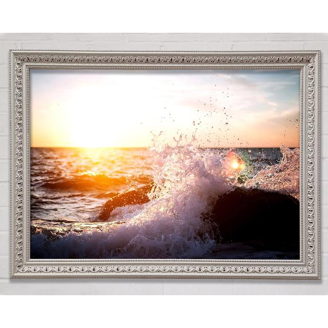 Crashing Waves In The Sunset Framed Print House of Hampton Size: 59.7cm H x 84.1cm W x 3cm D on Productcaster.