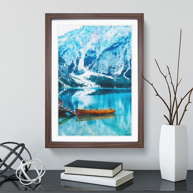 Docked Boat in Lago Di Braies Italy - Picture Frame Painting East Urban Home Frame Option: Walnut Framed, Size: 48cm H x 36cm W x 2cm D on Productcaster.