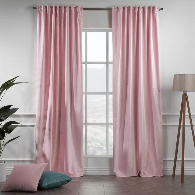 Extra Long & Extra Wide Matte Velvet Curtain Panel Lilijan Home & Curtain Panel Size: 140cm Width x 425cm Drop, Curtain Colour: Vherry Blossom Pink on Productcaster.