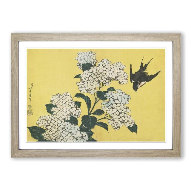 Hydrangeas and Swallow by Katsushika Hokusai - Picture Frame Painting Print East Urban Home Frame Option: Oak Framed, Size: 48cm H x 65cm W x 2cm D on Productcaster.