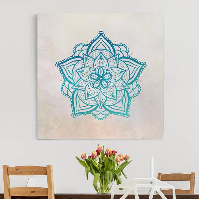 Leinwandbild Mandala Illustration in Gold & Blau Bloomsbury Market Größe: 60 cm H x 60 cm B on Productcaster.