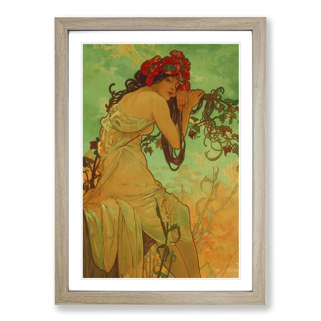 Lady with Flowers in Her Hair by Alphonse Mucha - Picture Frame Painting East Urban Home Frame Option: Oak Framed, Size: 65cm H x 48cm W x 2cm D on Productcaster.