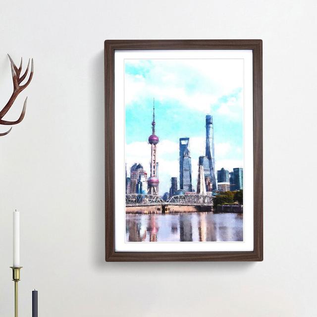 Shanghai Skyline Reflection - Picture Frame Painting Print East Urban Home Frame Option: Walnut Framed, Size: 63cm H x 45cm W x 2cm D on Productcaster.