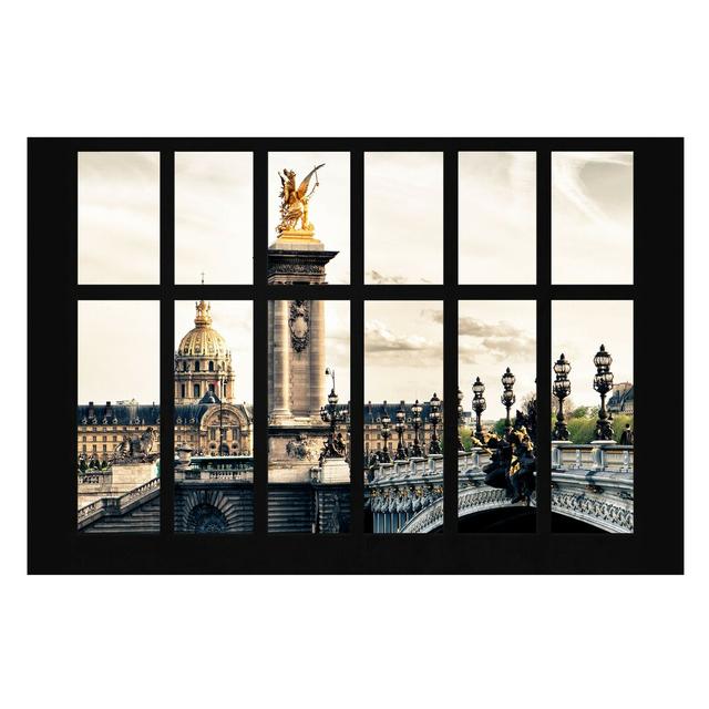 Window View of Pont Alexandre in Paris Textured Semi-Gloss Wall Mural East Urban Home Materialqualität: Standard (110g/m²), Size: 4.32m x 290cm on Productcaster.