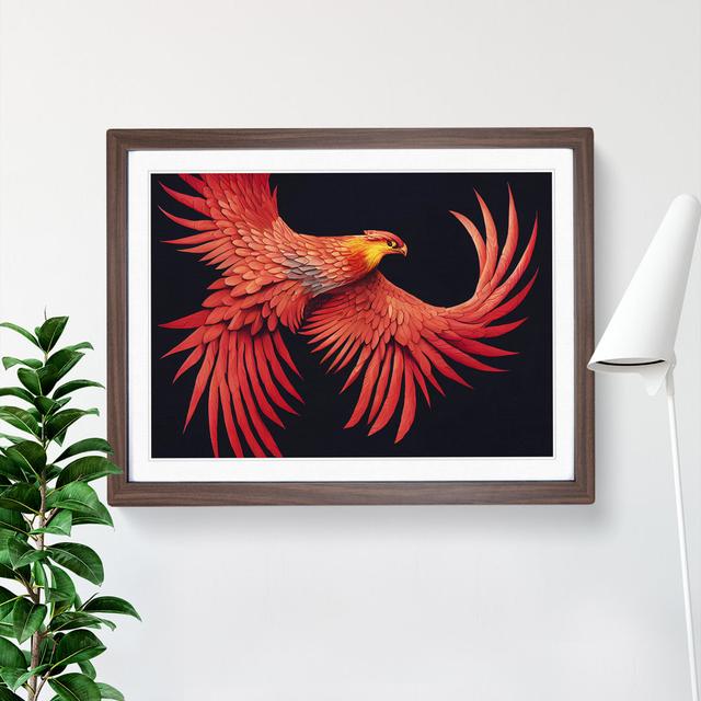 Evolving Phoenix Bird Maturi Size: 34cm H x 46cm W x 2cm D, Frame Colour: Walnut on Productcaster.