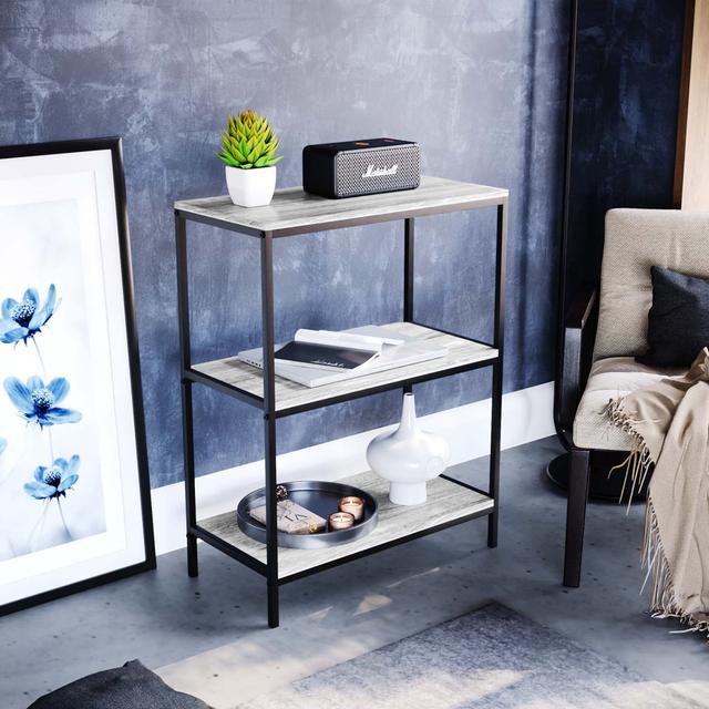 Sylvie 3 Tier Industrial Style Bookcase Living Room Shelving Unit With Metal Frame Borough Wharf Colour: Grey on Productcaster.