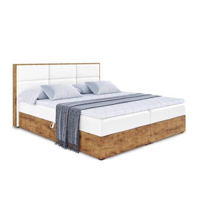 Boxspringbett in Holzoptik mit H3 Bonell-Federkernmatratze, Topper und Bettkasten ModernMoments Farbe: Weiß, Größe: 140 x 200 cm on Productcaster.