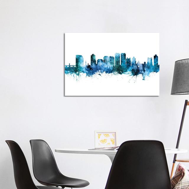 West Palm Beach Skyline Blue Teal by Michael Tompsett - Wrapped Canvas Art Prints Metro Lane Size: 66.04cm H x 101.6cm W x 1.91cm D on Productcaster.