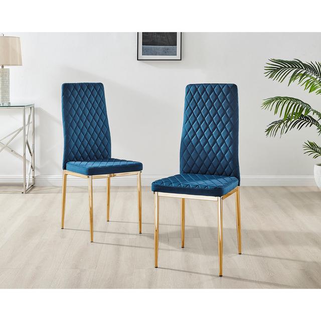 Keensburg Luxury Velvet Modern Tall Back Dining Chairs with Metal Legs & Diamond Stitching (Set of 4) Fairmont Park Leg Colour: Gold, Upholstery Colou on Productcaster.