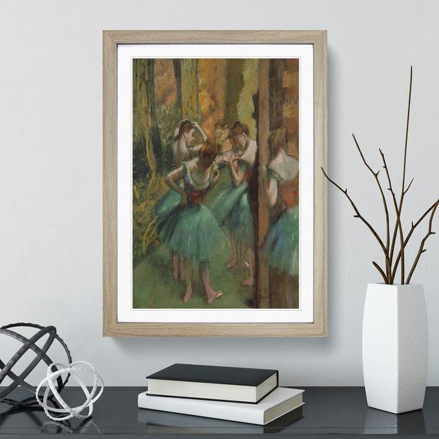 Ballet Ballerina Dancers in Green by Edgar Degas - Picture Frame Painting on MDF East Urban Home Frame Option: Oak Framed, Size: 65cm H x 48cm W x 2cm on Productcaster.