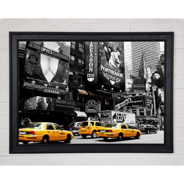 Nyc Broadway Cabs B N W Yellow Framed Print Ebern Designs Size: 29.7cm H x 42cm W on Productcaster.